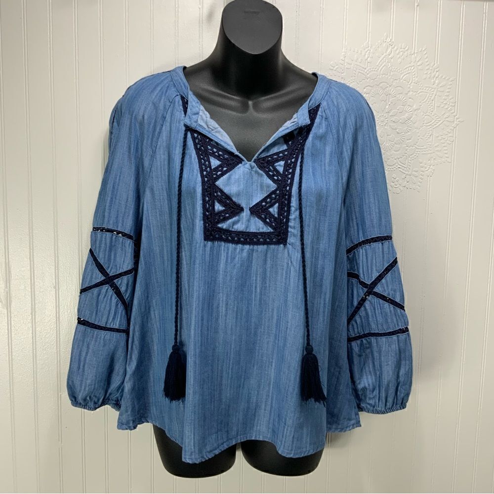 CROWN & IVY denim boho shirt